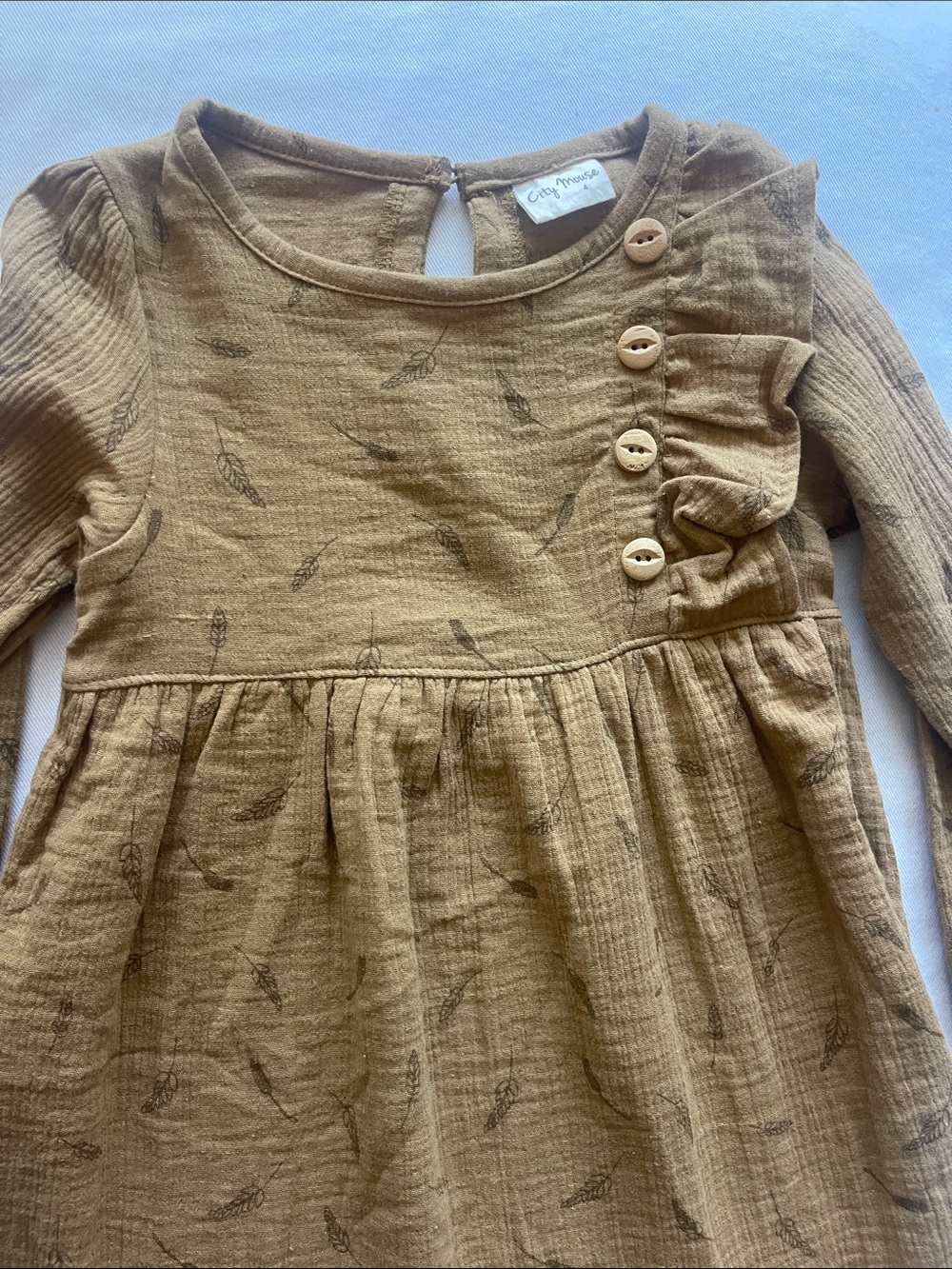 CITY MOUSE Girls Size 4 Long-Sleeve Ruffle Dress in Mustard - Kids - Picture 4 of 12